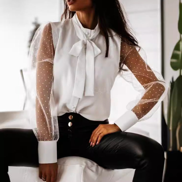 Dame elegant gennemsigtig ærme bluse Stilla
