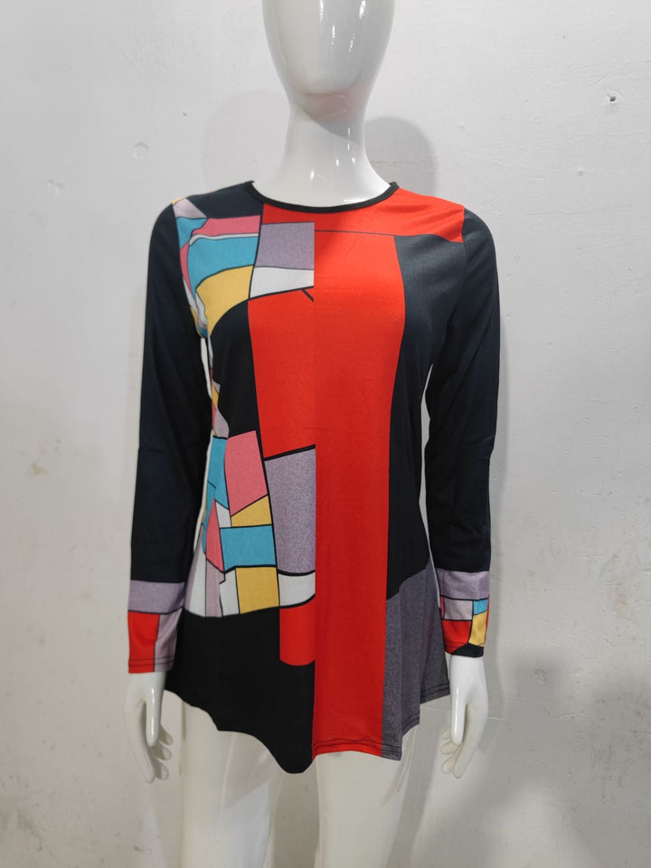 Stilla | Trendy Print Rund Hals Lange Ærmer Top