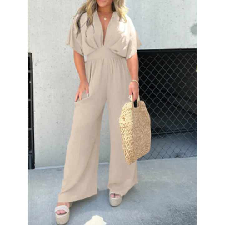 Dame elegant jumpsuit med bred ben og dyb V-udskæring Stilla
