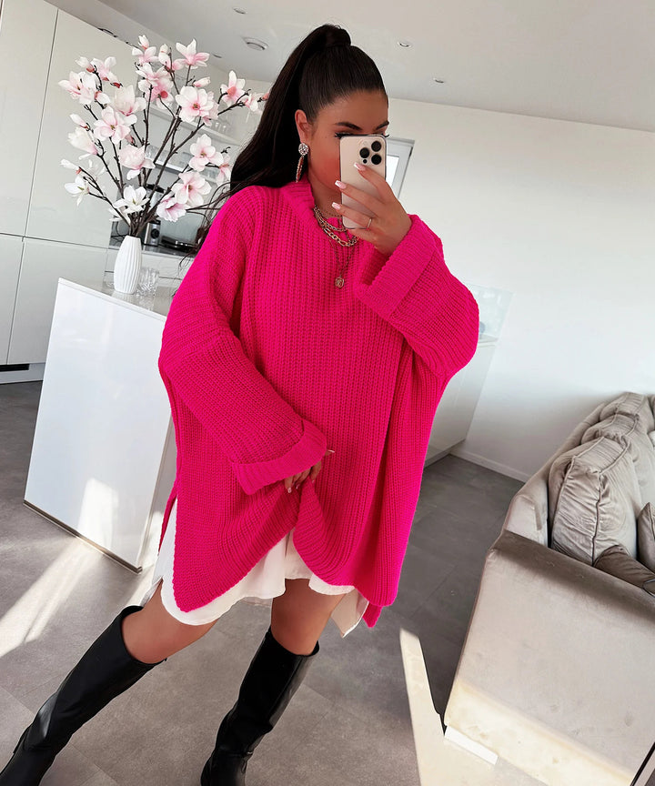 Kvindernes oversized strikket pullover med afslappet snit og bredeskårne ærmer Stilla