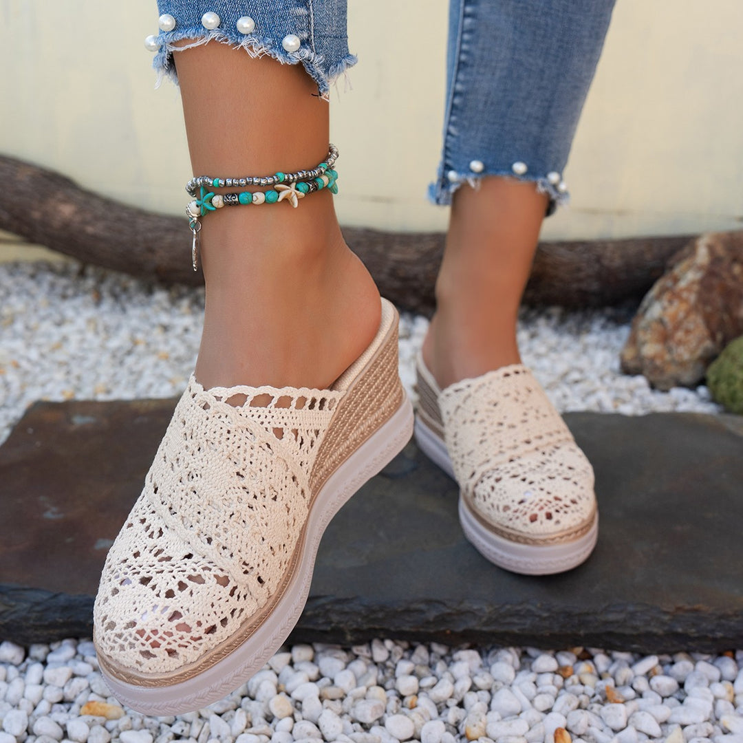 Dame Slip-On Espadrilles med filigranet hæklemønster og let plateau Stilla