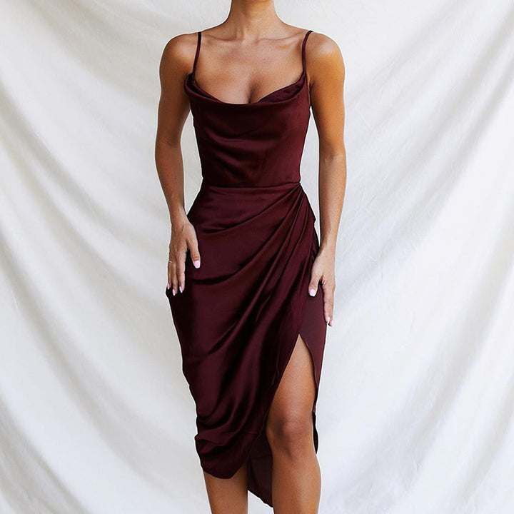 Dame Satin Cowl Neck Midi Kjole Stilla