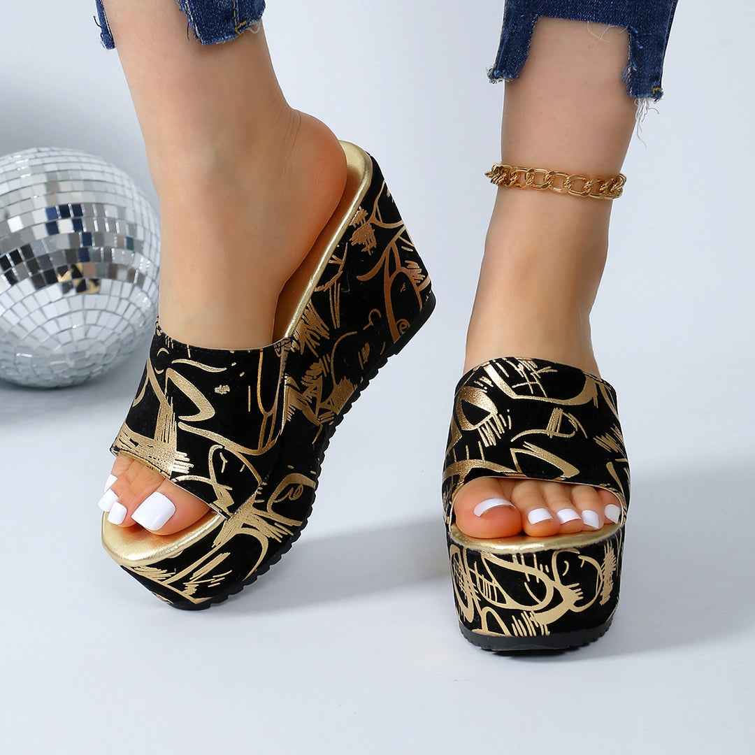 Dame Wedge-sandaler med moderne grafik-design Stilla