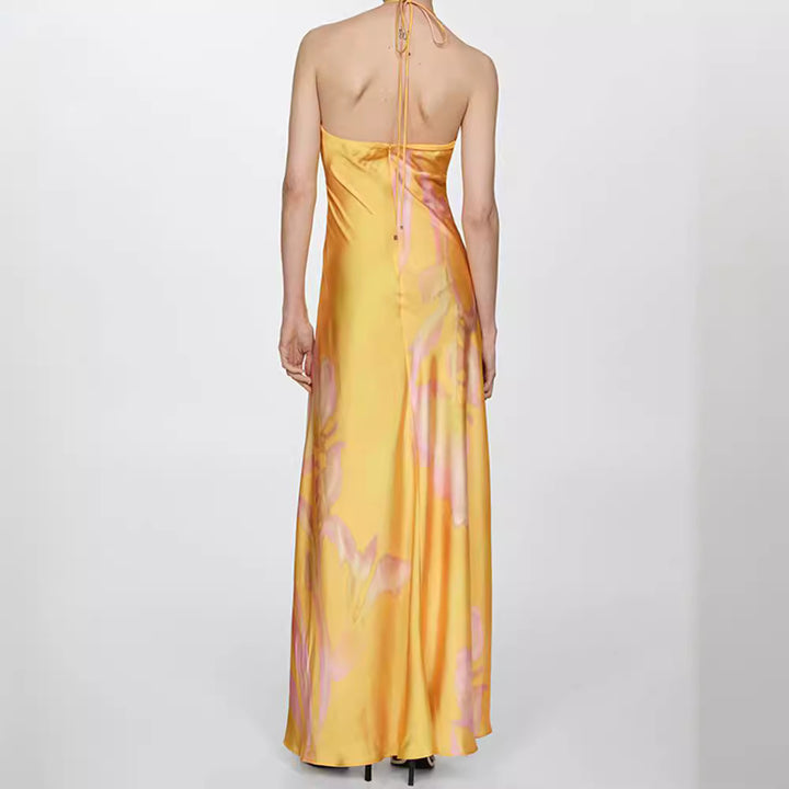 Dame Maxi-kjole med elegant drapering og blomstermønster Skovae