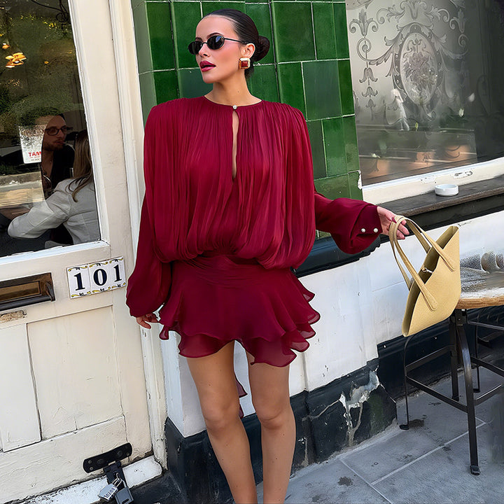 Dame Elegant bluse sæt med rynkede shorts Skovae