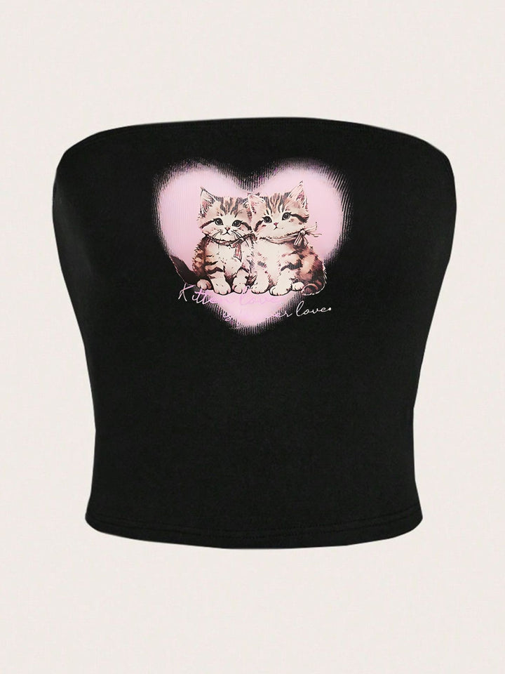 Dame Bandeau-top med elegant blondermotiv Skovae