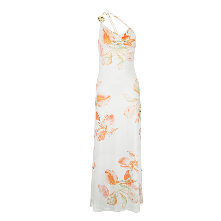 Dame maxikjole med asymmetrisk strop og blomstret print Skovae
