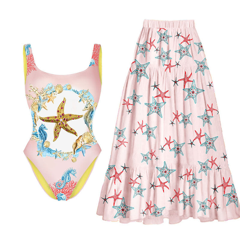 Dame Én-delt Badedragt med maritime motiver og elegante udsmykninger Stilla