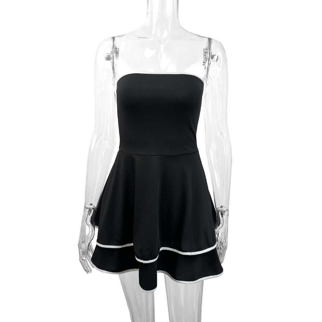 Dame kort strapless kjole med legesyg kant Skovae