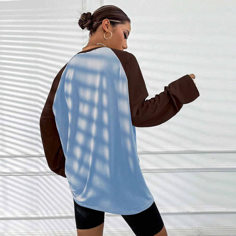 Kvinders langærmet T-shirt med sporty raglan-snit og trendy farveblokdesign Stilla
