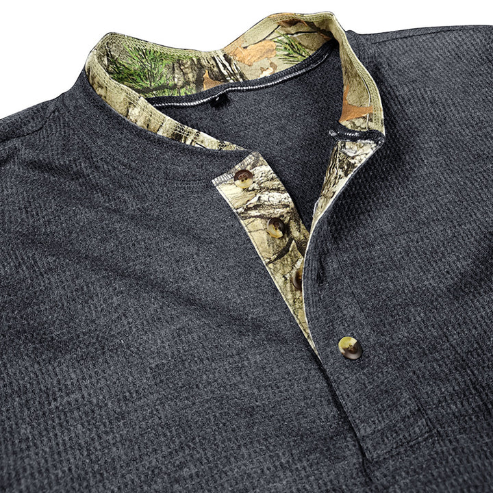 Herrer stilfuld langærmet Henley-shirt med struktureret design og elegant knaplukning Stilla