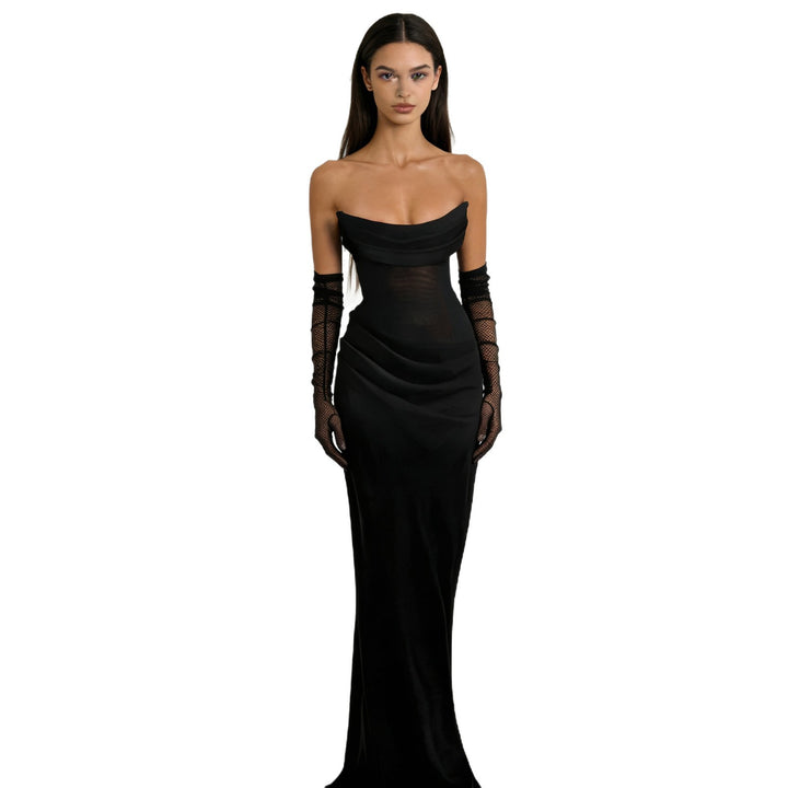 Dame Elegante off-the-shoulder maxi-kjole med forførende flæsedetail Skovae