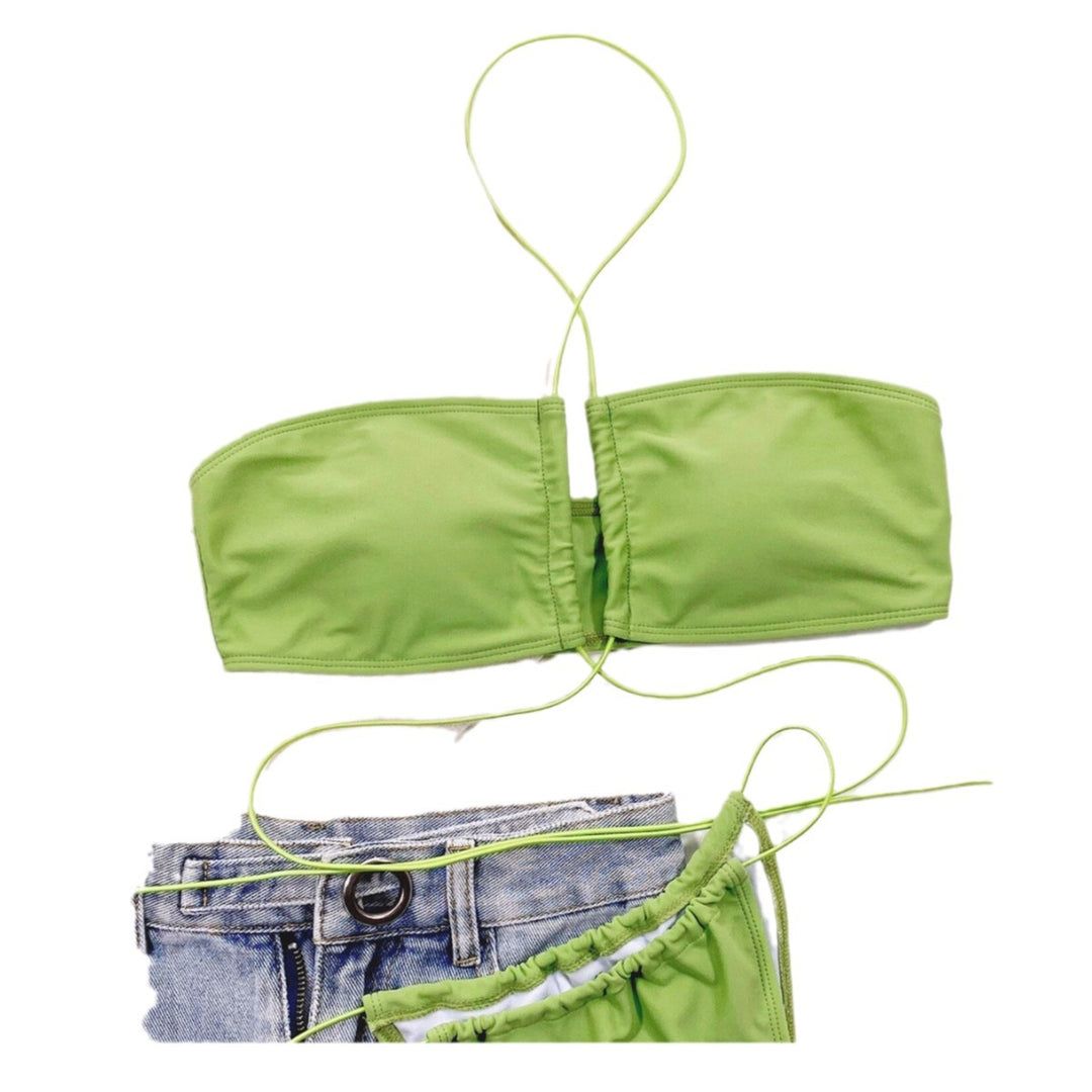 Dame Stropløs Bikini-Sæt med justerbare Bindebånd og høj Skæring Stilla