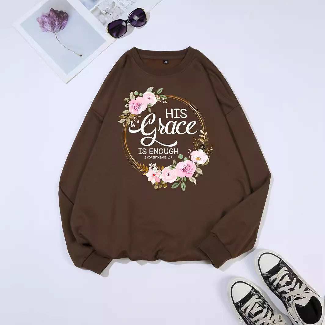Kvinders sweatshirt med motiverende tekst og blomstermønster Stilla