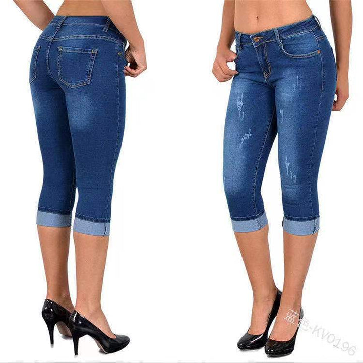 Dame Capri-jeans med afslappet snit og mode detaljer Stilla