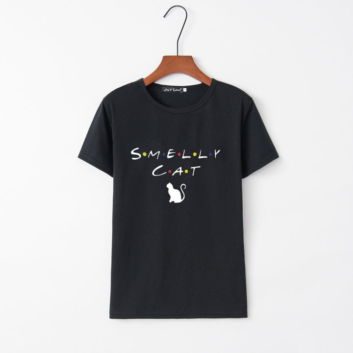 Dame T-shirt med kreativ kat design og rund halsudskæring Stilla