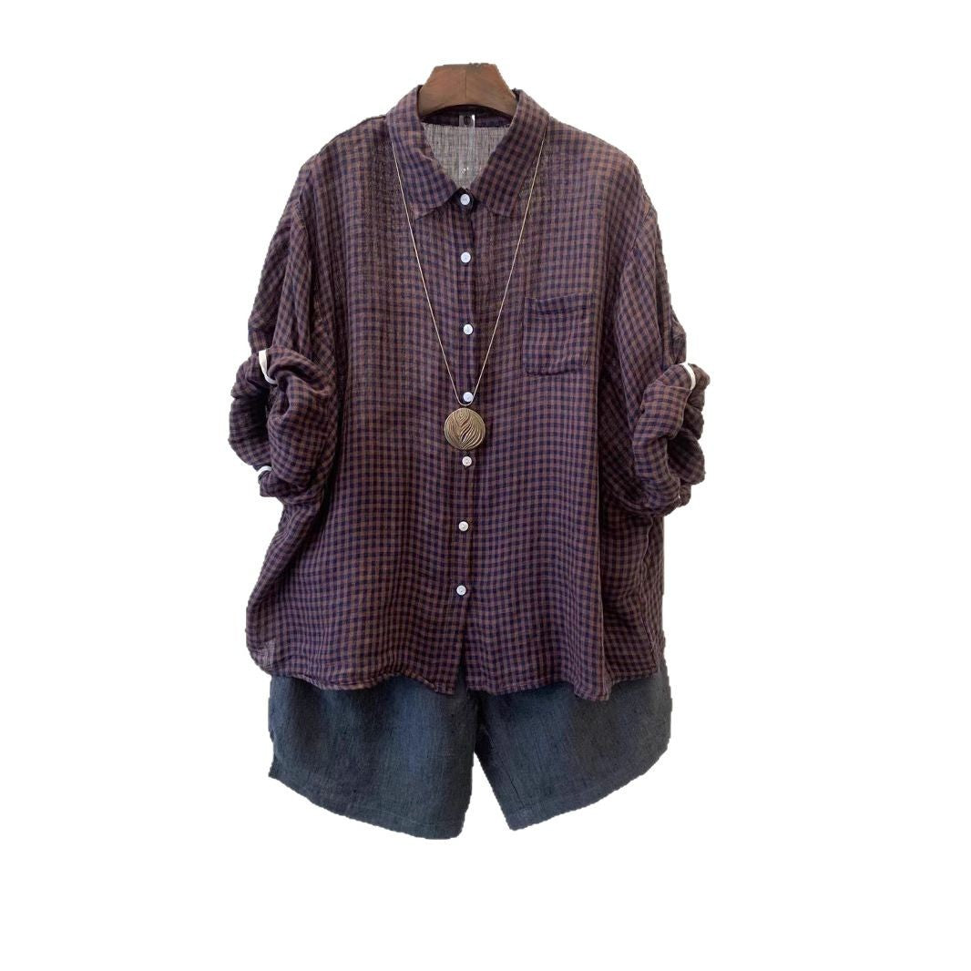 Femme Relaxed Fit Gingham Button-Up Shirt Stilla