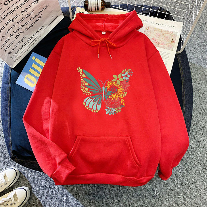 Kvinder hoodie med floral sommerfugl design Skovae