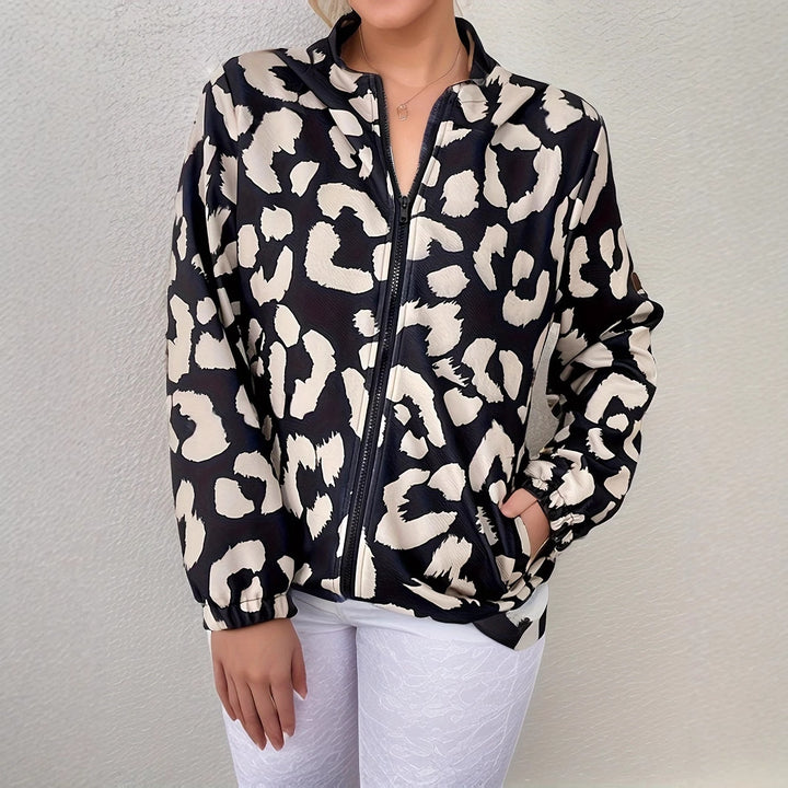 Dame moderigtig leopard-print jakke med elastiske manchetter Stilla