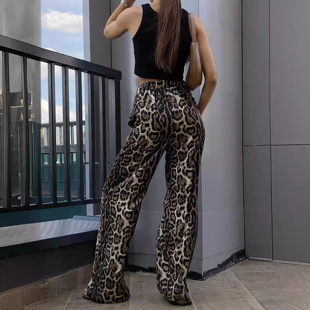 Dame Fritid Leopardskindsmønster Palazzo-Bukser Stilla