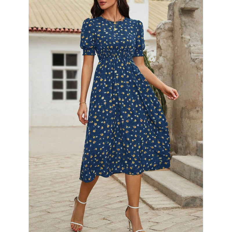 Dame Let Maxi Kjole med Blomsterprint og Smock-Talje Stilla