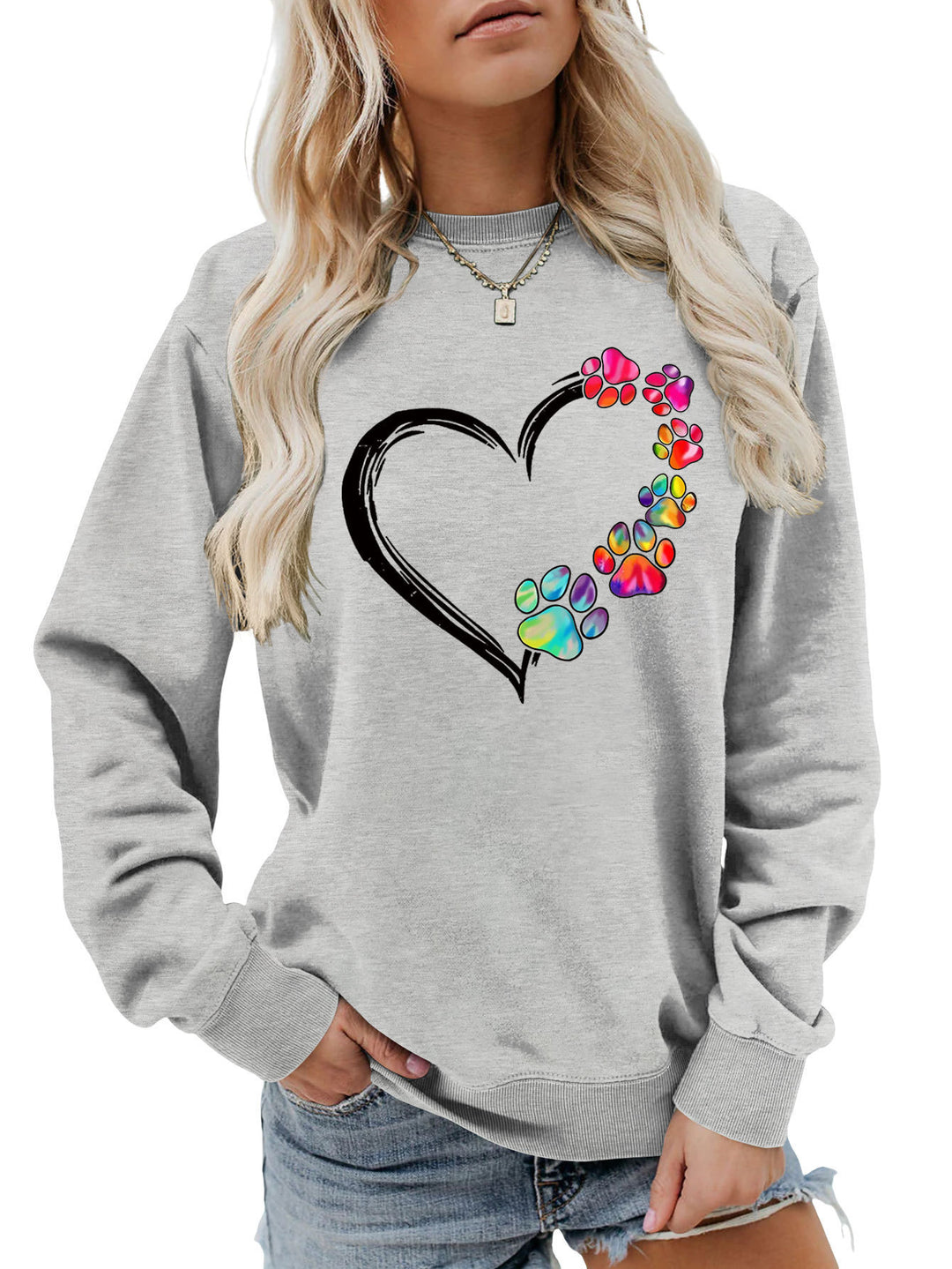 Kvinders sweatshirt med kreativ pote hjerte design Stilla