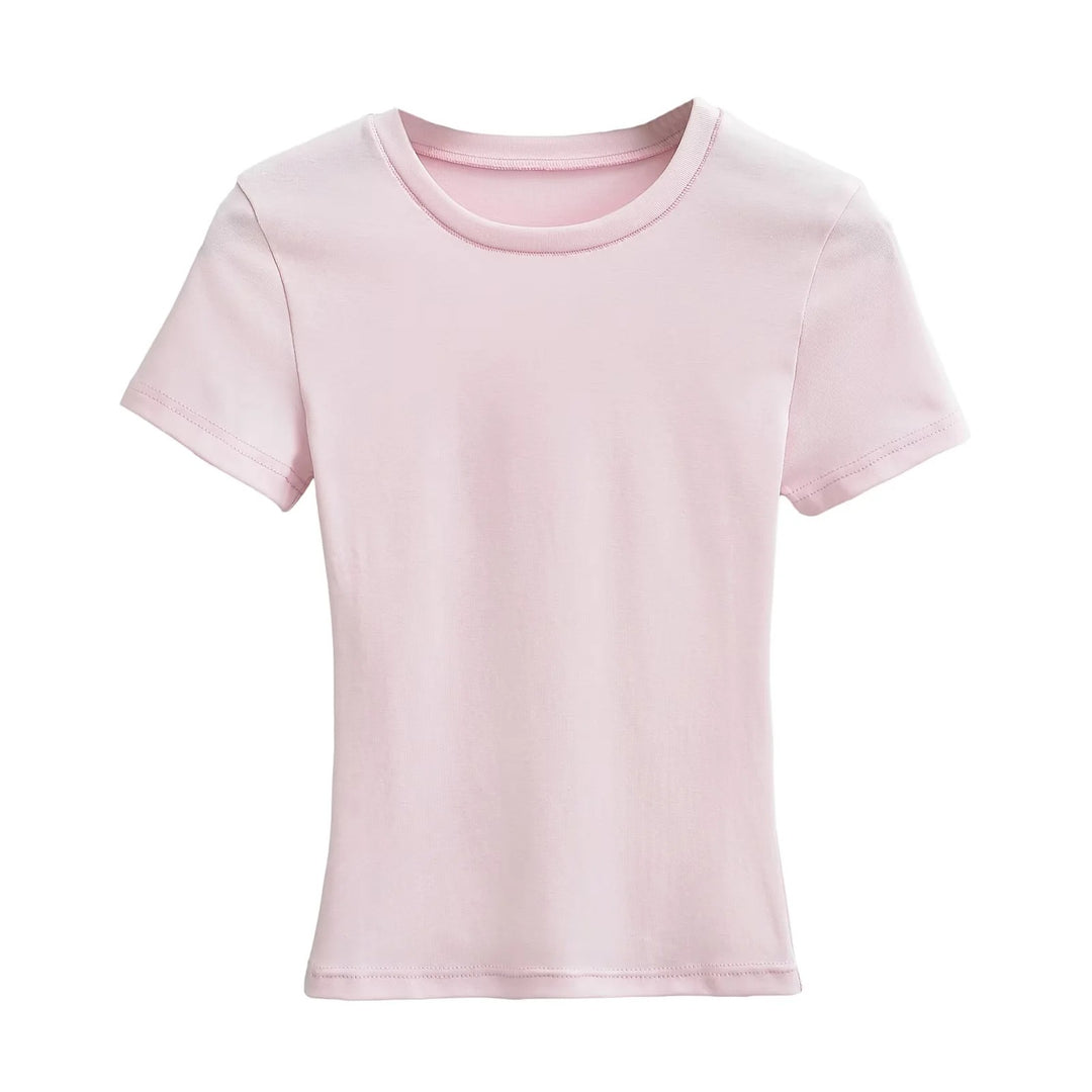 Damer figursyet Basic-T-shirt lavet af åndbart bomuldsblanding med rund halsudskæring Stilla