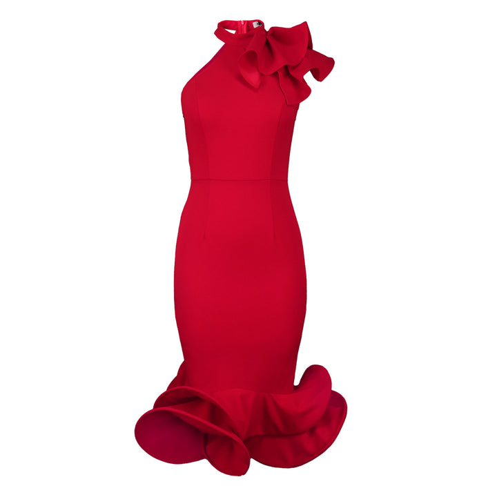 Damer Elegant aftenkjole med asymmetrisk design og voluminøs ruffles accent Skovae