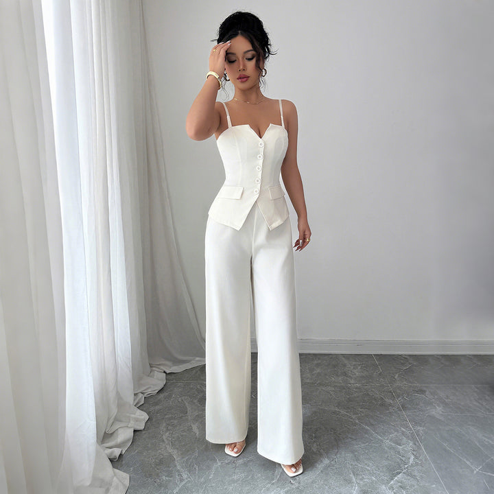 Dame Jumpsuit med elegant knaplukning og figursyet overdel Stilla