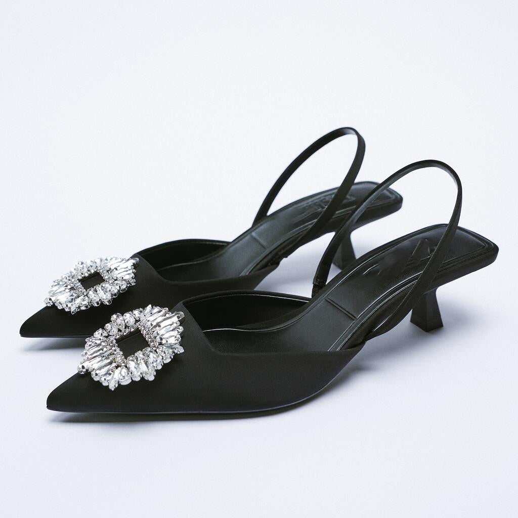 Dame elegante Sling-Back-pumps med glitrende applikation Stilla