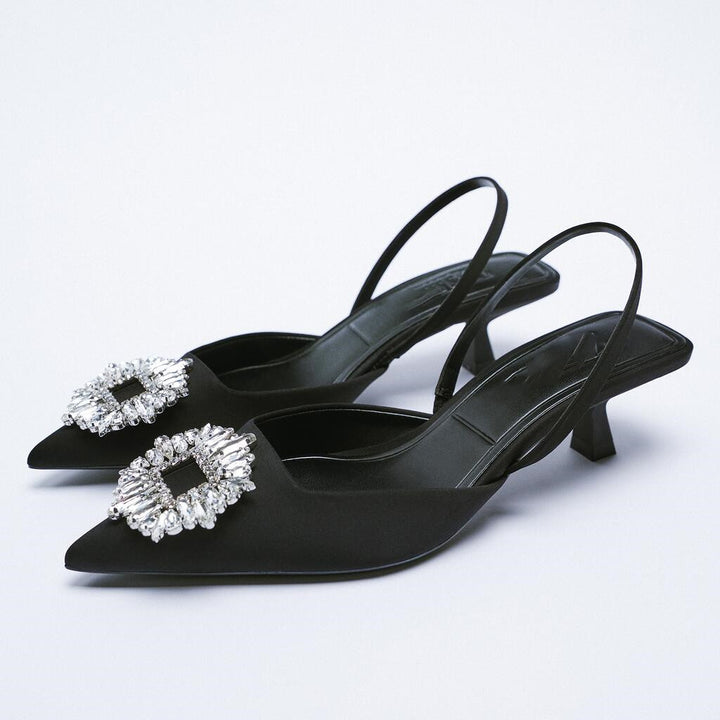 Dame elegante Sling-Back-pumps med glitrende applikation Stilla