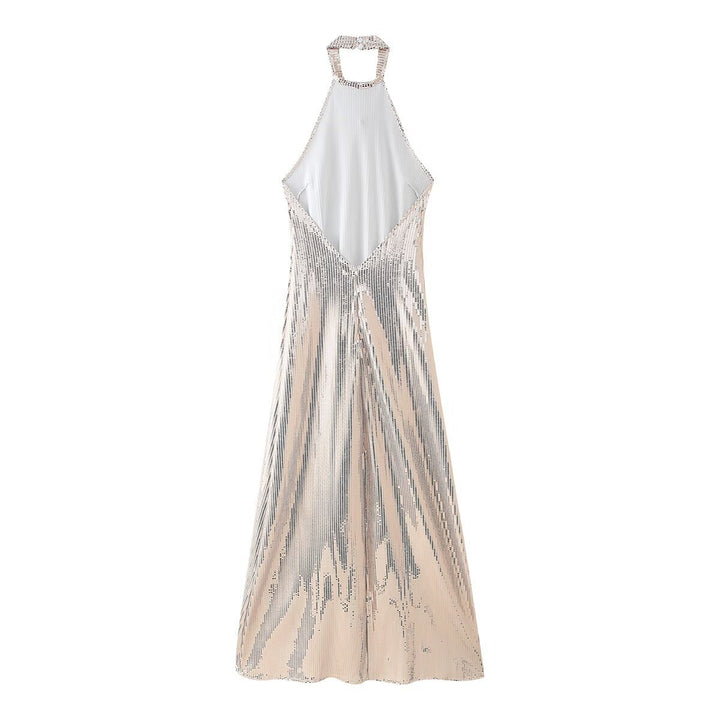 Femme Halter Neck Perlede Maxi Kjole Stilla