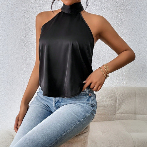 Kvindernes elegante halterneck top med silkeagtig finish Stilla