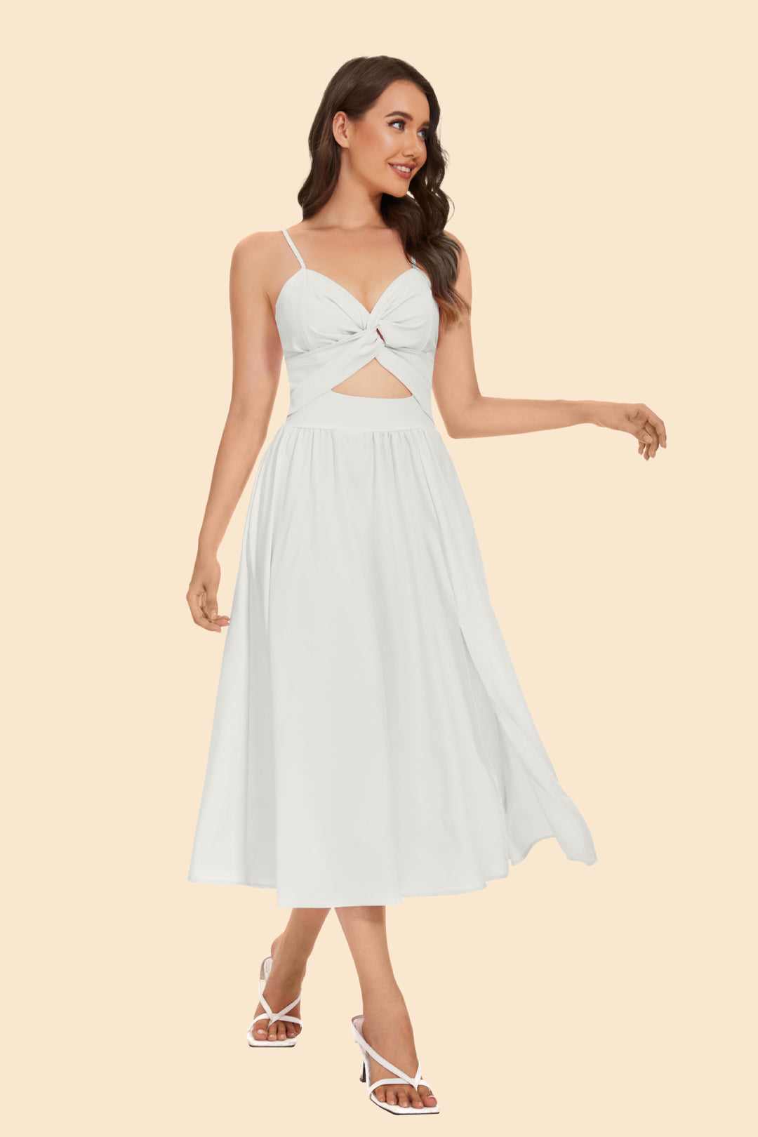 Women's two-piece ensemble with elegant knot-free blouse and flowing skirt with slit Skovae