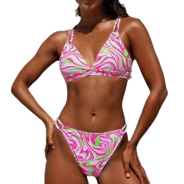 Dame bikini-sæt med asymmetrisk snit og livligt marmor mønster Stilla