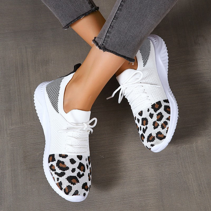 Dame Sporty Sneakers med åndbart overmateriale og moderigtigt leopardmønster Stilla