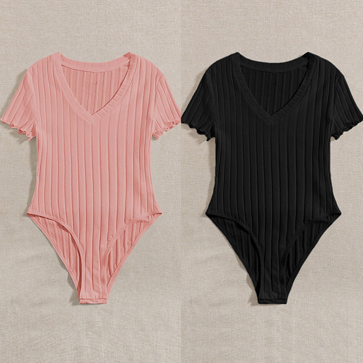 Dame bodysuit med V-udskæring og ribstrik Stilla
