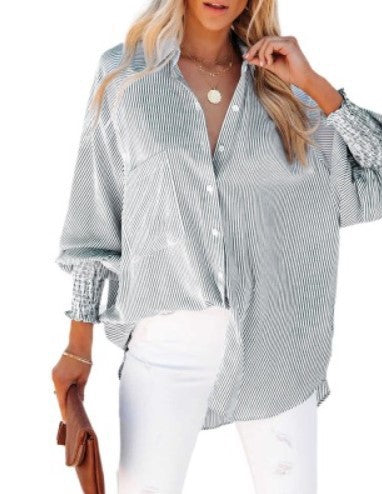 Damer Oversize Skjortebluse med modetræk og stribemønster Stilla