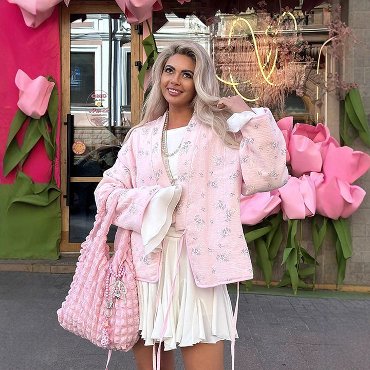 Dame oversized jakke med blomstermønster Stilla