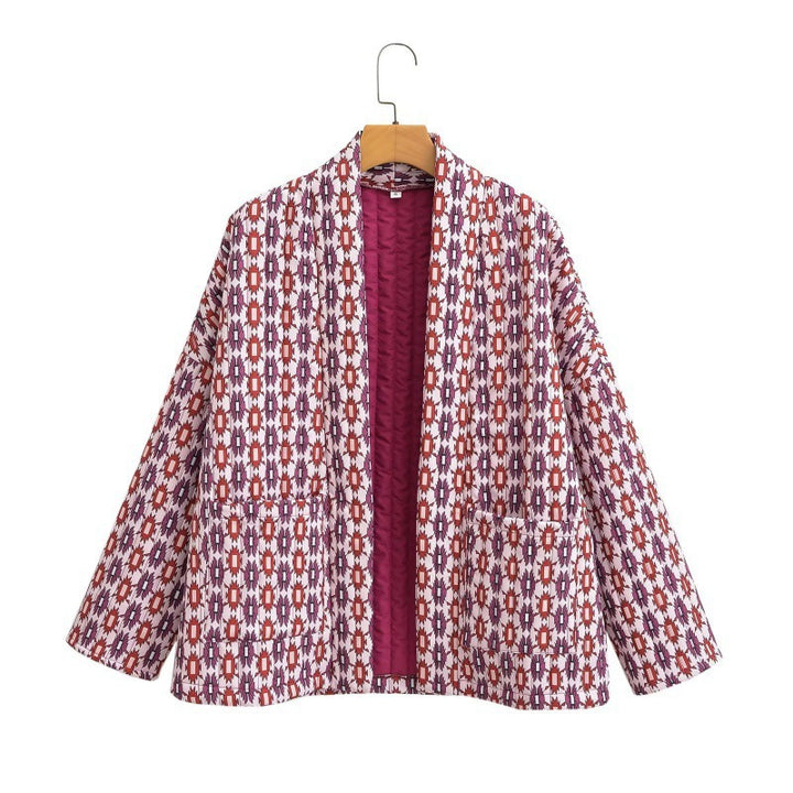 Dame kimono-stil jakke med detaljeret mønster Stilla