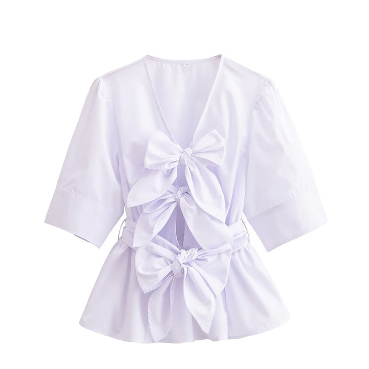 Dame elegant bluse med bånddetaljer Stilla