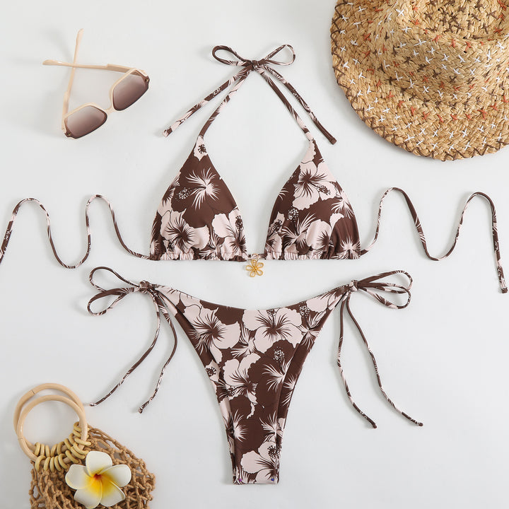 Dame blomster mønster trekant bikini sæt Stilla 1750839272