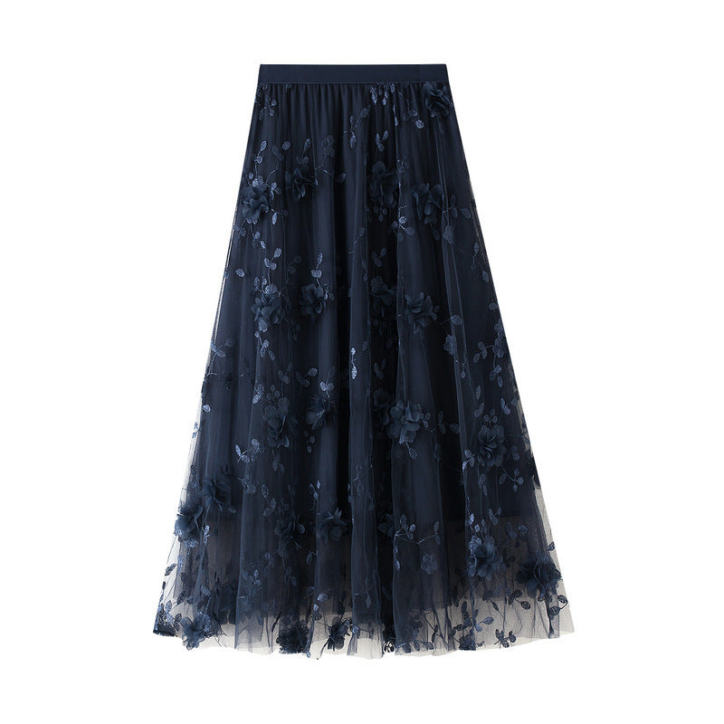 Dame Floral Broderet Tyl Maxi Skørt Stilla