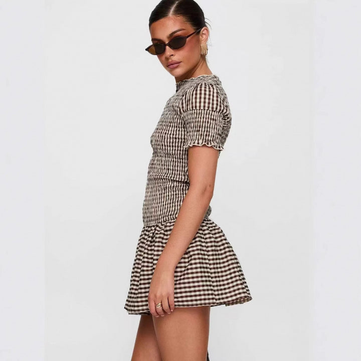 Dame Gingham Peplum Mini Kjole Stilla