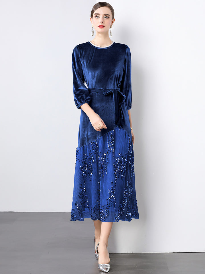 Dame Elegant maxikjole med glitrende velour og kunstneriske udsmykninger Stilla