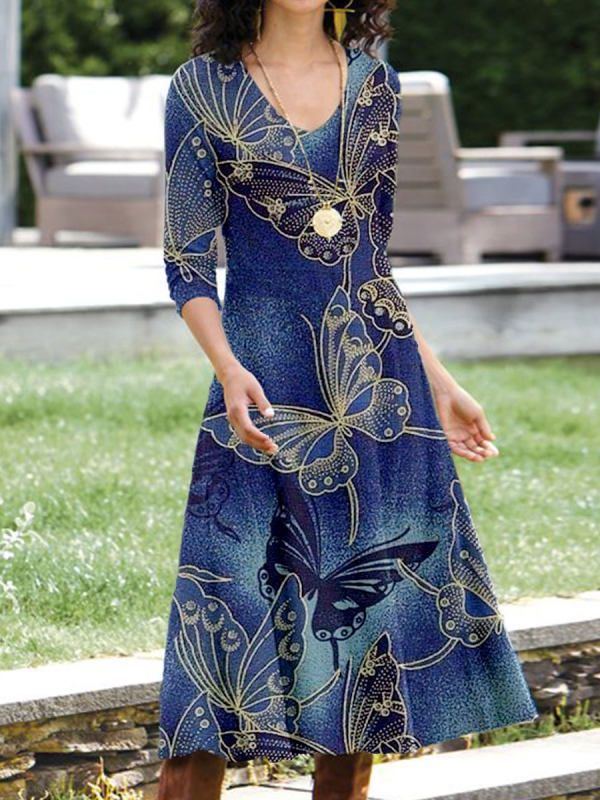 Dame Maxi-kjole med elegant sommerfugletryk Stilla