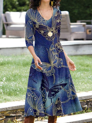 Dame Maxi-kjole med elegant sommerfugletryk Stilla