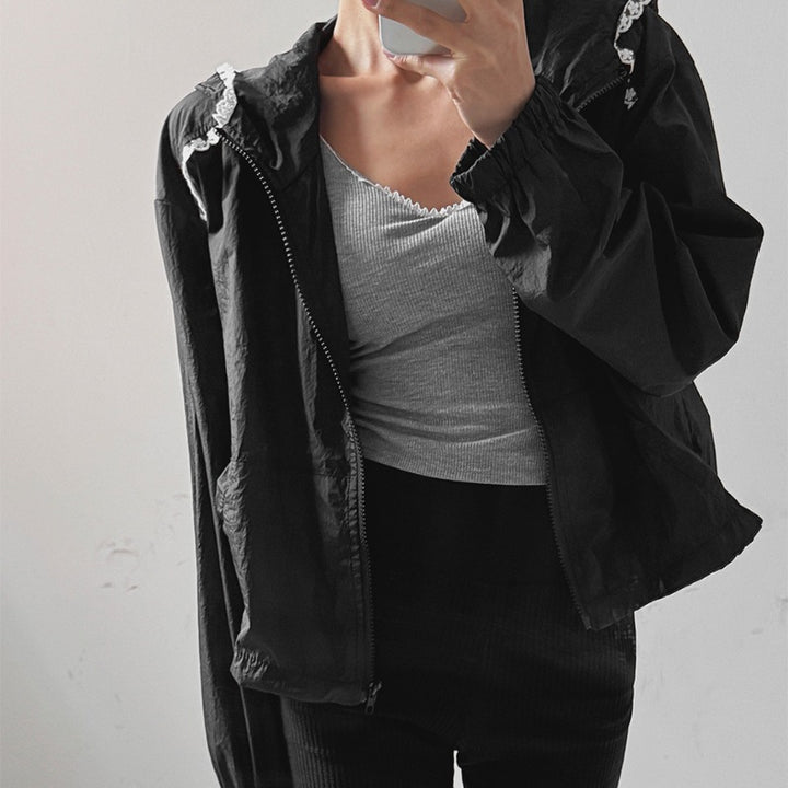 Damer mode cropped jakke med justerbar hættekrave Stilla