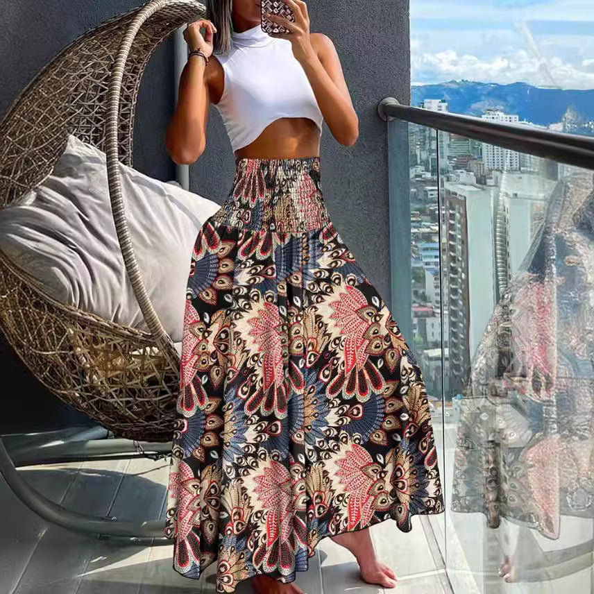 Dame Bohemian Trykt Maxi Nederdel Stilla