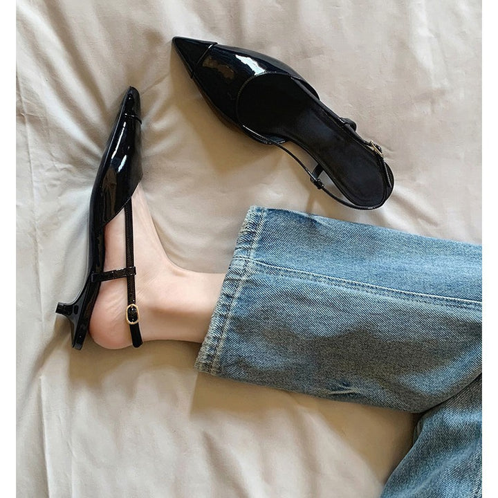 Dame Patenteret læder Spids tå Slingback Ballerinaer med justerbar rem Stilla